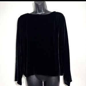 Eileen Fisher S Top Black Velvet shirt blouse boxy holiday cocktail formal
